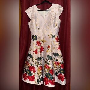 Eshakti Gold Foil Floral Fit & Flare Dress XL 16 Pockets